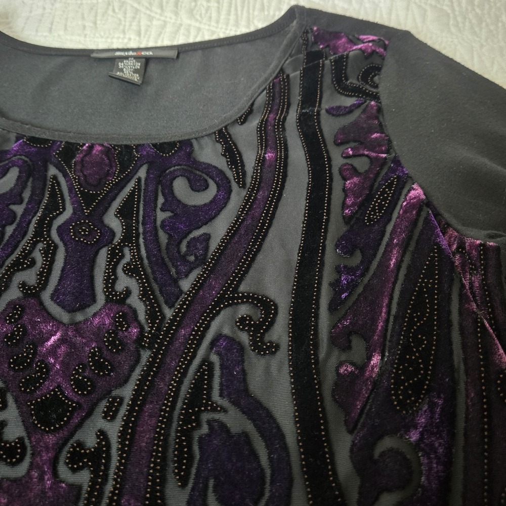 Style & Co y2k Velvet Burnout Purple‎ Black Whimsygoth Dark Fairy Plum Medium - Picture 13 of 16